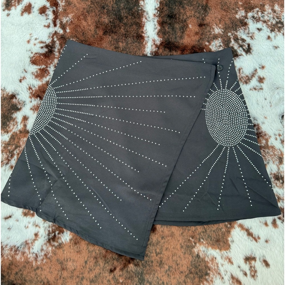 Size 4 NWT PrettyLittleThing Black Satin Diamante Front Wrap Mini Skirt